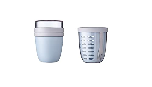 Mepal | Fruit Pack Ellipse | Fruitpot und Lunchpot | Ideal für Obst und Gemüse unterwegs | Obstbox mit Gabel & Sieb | Meal Prep Box mit Deckel | Old Nordic Blue von Mepal