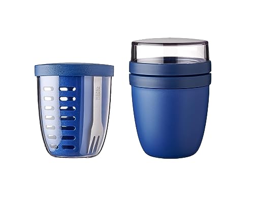 Mepal - Fruitpot Ellipse Fruit-Pack – Fruitpot mit Lunchpot – Ideal für Früchte, Obst und Gemüse unterwegs – Mit Abtropfsieb und Gabel - Spülmachinenfest - Vivid Blue von Mepal