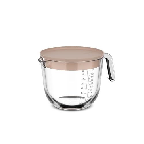 Mepal - Glas Messbecher mit Deckel Chef it - Leicht ablesbare, eingravierte Skala - Mikrowellen- & Backofengeeignet (ohne Deckel) - Hochwertiges Glas - Spülmaschinengeeignet - 1000 ml - Chalk von Mepal