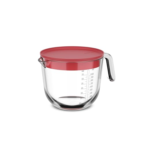Mepal - Glas Messbecher mit Deckel Chef it - Leicht ablesbare, eingravierte Skala - Mikrowellen- & Backofengeeignet (ohne Deckel) - Hochwertiges Glas - Spülmaschinengeeignet - 1000 ml - Coral von Mepal