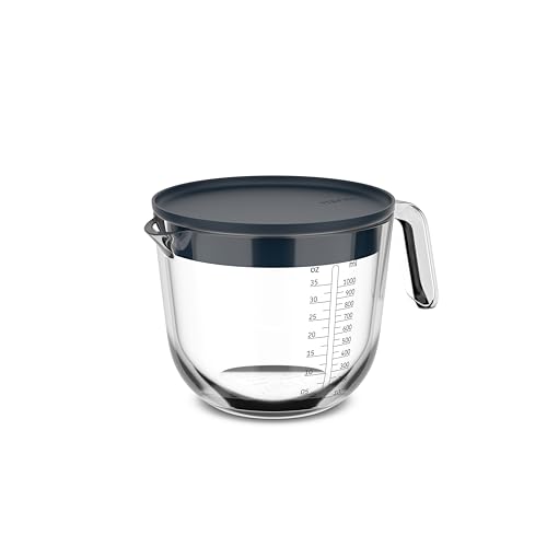 Mepal - Glas Messbecher mit Deckel Chef it - Leicht ablesbare, eingravierte Skala - Mikrowellen- & Backofengeeignet (ohne Deckel) - Hochwertiges Glas - Spülmaschinengeeignet - 1000 ml - Navy von Mepal