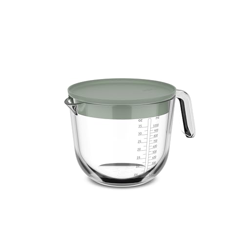 Mepal - Glas Messbecher mit Deckel Chef it - Leicht ablesbare, eingravierte Skala - Mikrowellen- & Backofengeeignet (ohne Deckel) - Hochwertiges Glas - Spülmaschinengeeignet - 1000 ml - Nordic sage von Mepal