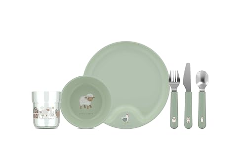 Mepal – Kinder Geschirrset 6-teilig Mepal Mio – Kinder Geschirr – Inklusive Kinderglas, Kinderteller, Kinderschale und Kinderbesteck – Spülmaschinengeeignet & BPA-frei – 6-teilig – Little Farm von Mepal