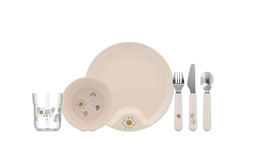 Mepal - Kindergeschirr Set Mio - Kinder Geschirr - Inklusive Kinderglas, Kinderteller, Kinderschale und Kinderbesteck - Spülmaschinengeeignet & BPA frei - 6-teilig Set - Sunshine & Rainbow von Mepal