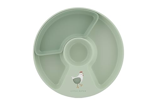 Mepal - Kinderteller mit Unterteilung Mio Little Dutch - Hohe Kanten/Ecken für Schöpfen - Anti-Rutsch-Boden - Mit Fach zur Unterteilung in 2, 3 oder 4 Teile - Mikrowellengeeignet - Little Farm von Mepal