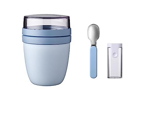 Mepal - Klapplöffel Set mit Lunchpot Ellipse - Praktischer Joghurtbecher & Müslibecher - Unterteilung für Joghurt & Müsli - Geeignet für Gefrierschrank, Mikrowelle & Spülmaschine - Nordic Blue von Mepal