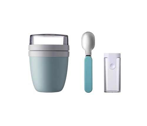 Mepal - Klapplöffel Set mit Lunchpot Ellipse - Praktischer Joghurtbecher & Müslibecher - Unterteilung für Joghurt & Müsli - Geeignet für Gefrierschrank, Mikrowelle & Spülmaschine - Nordic Green von Mepal