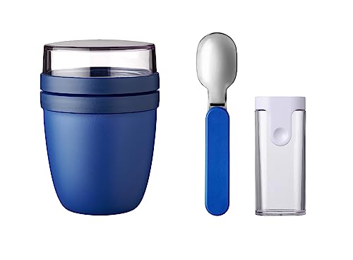 Mepal - Klapplöffel Set mit Lunchpot Ellipse - Praktischer Joghurtbecher & Müslibecher - Unterteilung für Joghurt & Müsli - Geeignet für Gefrierschrank, Mikrowelle & Spülmaschine - Vivid Blue von Mepal