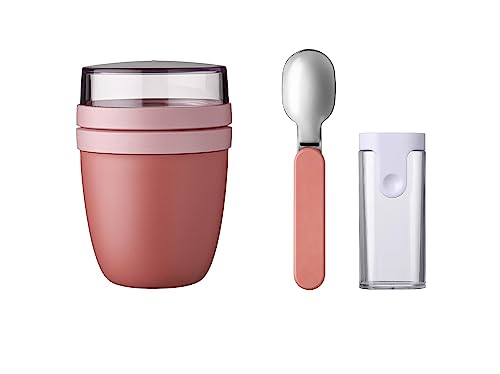 Mepal - Klapplöffel Set mit Lunchpot Ellipse - Praktischer Joghurtbecher & Müslibecher - Unterteilung für Joghurt & Müsli - Geeignet für Gefrierschrank, Mikrowelle & Spülmaschine - Vivid Mauve von Mepal