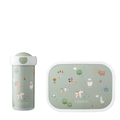 Mepal - Lunch-Set Campus Little Dutch - Lunch-Set für Kinder mit Verschlussbecher & Lunch Box - Lunch-Set für die Schule oder Unterwegs - Spülmaschinenfest & BPA-frei - 300 ml + 750 ml - Little Farm von Mepal