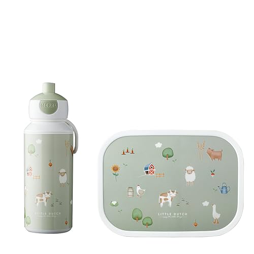 Mepal - Lunch-Set Campus Little Dutch - Set für Kinder mit Pop-up Trinkflasche & Lunch Box - Lunch-Set für die Schule oder unterwegs - Spülmaschinenfest & BPA-frei - 400 ml + 750 ml - Little Farm von Mepal