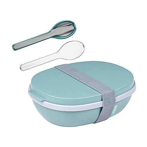 Mepal - Lunchbox Ellipse Duo mit Besteck Set - Meal Prep Box für Erwachsene & Salatbox zum Mitnehmen - Brotdose für ein gesundes Mittagessen - Ideal für Sandwiches & Salate - Nordic Green von Mepal