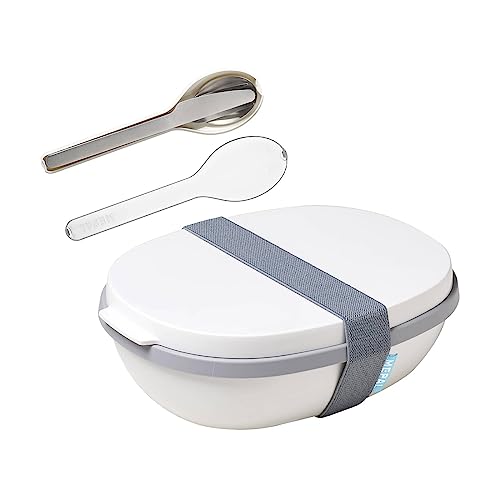 Mepal - Lunchbox Ellipse Duo mit Besteck Set - Meal Prep Box für Erwachsene & Salatbox zum Mitnehmen - Brotdose für ein gesundes Mittagessen - Ideal für Sandwiches & Salate - White von Mepal