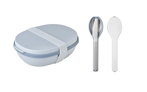 Mepal - Lunchbox Ellipse Duo to go Set - Meal Prep Box für Erwachsene & Salatbox zum Mitnehmen - Brotdose für ein gesundes Mittagessen - Ideal für Sandwiches & Salate - 825 ml + 600 ml - Nordic Blue von Mepal