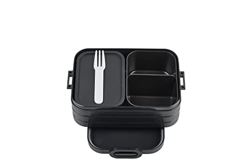 Mepal Brotdose Midi - Brotdose mit Bento Box - Für 2 Sandwiches oder 4 Brotscheiben - Lunchbox für kleine Snacks & Reste - Brotdose Erwachsene - Essenbox mit Fächern - Nordic black von Mepal