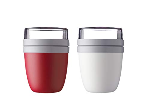 Mepal - Lunchpot Ellipse Mixed - Nordic Red + Nordic White – 500 ml praktischer Reisebecher, Joghurtbecher, To go Becher – Geeignet für Tiefkühler, Mikrowelle und Spülmaschine, 700 ml von Mepal