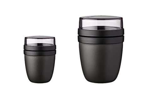 Mepal - Lunchpot Ellipse Duo Pack – Nordic Black – Mini + Large – praktischer Müslibecher, Joghurtbecher, To go Becher – Geeignet für Tiefkühler, Mikrowelle und Spülmaschine von Mepal