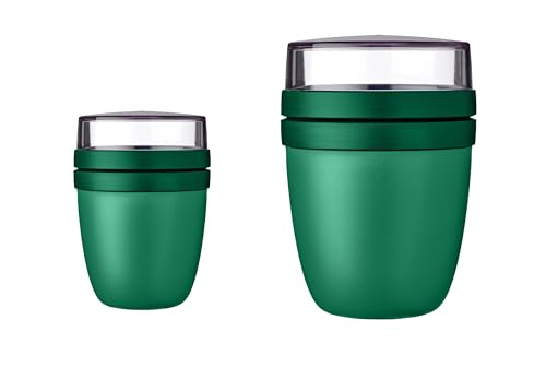 Mepal - Lunchpot Ellipse Duo Pack - Praktischer Müslibecher, Joghurtbecher, To Go Becher - Geeignet für Tiefkühler, Mikrowelle & Spülmachine - 300 & 500 ml - Vivid Green von Mepal