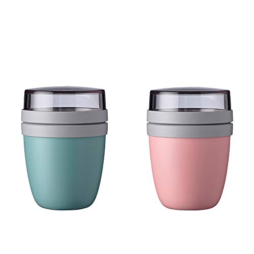 Mepal - Lunchpot Mini Ellipse Mixed - Nordic Green + Nordic Pink – 300 ml praktischer Reisebecher, Joghurtbecher, To go Becher – Geeignet für Tiefkühler, Mikrowelle und Spülmaschine, 420 ml von Mepal