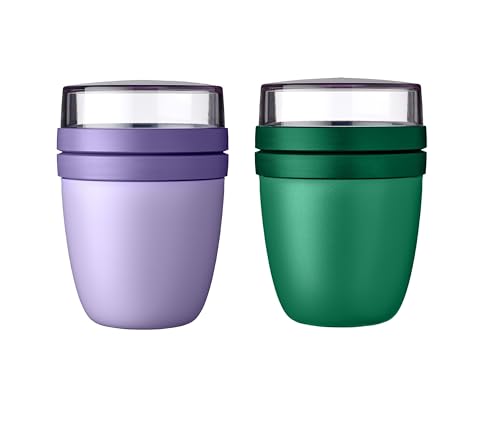Mepal | Lunchpot Ellipse Mixed Mini | Vivid Lilac + Vivid Green | Müslibecher to go | Unterteilung für Joghurt & Müsli | 300 ml + 120 ml | Geeignet für Gefrierschrank, Mikrowelle & Spülmaschine von Mepal