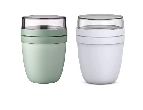 Mepal | Lunchpot Ellipse Mixed | Nordic Sage + Cool Grey | Müslibecher to go | Unterteilung für Joghurt & Müsli | 500 ml + 200 ml | Geeignet für Gefrierschrank, Mikrowelle & Spülmaschine von Mepal