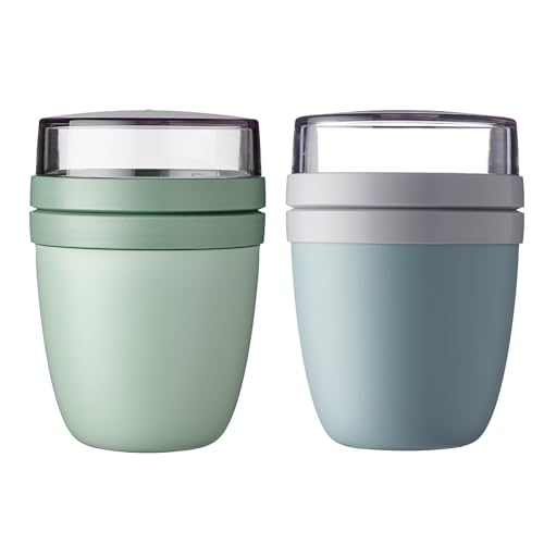 Mepal | Lunchpot Ellipse Mixed | Nordic Sage + Nordic Green | Müslibecher to go | Unterteilung für Joghurt & Müsli | 500 ml + 200 ml | Geeignet für Gefrierschrank, Mikrowelle & Spülmaschine von Mepal
