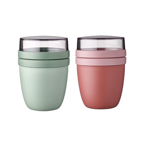 Mepal | Lunchpot Ellipse Mixed | Nordic Sage + Vivid Mauve | Müslibecher to go | Unterteilung für Joghurt & Müsli | 500 ml + 200 ml | Geeignet für Gefrierschrank, Mikrowelle & Spülmaschine von Mepal