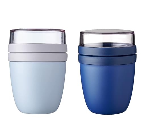Mepal | Lunchpot Ellipse Mixed | Old Nordic Blue + Vivid Blue | Müslibecher to go | Unterteilung für Joghurt & Müsli | 500 ml + 200 ml | Geeignet für Gefrierschrank, Mikrowelle & Spülmaschine Mepal | Lunchpot Ellipse Mixed | Old Nordic Blue + Vivid Blue | Müslibecher to go | Unterteilung für Joghurt & Müsli | 500 ml + 200 ml | Geeignet für Gefrierschrank, Mikrowelle & Spülmaschine von Mepal