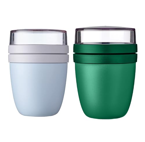 Mepal | Lunchpot Ellipse Mixed | Old Nordic Blue + Vivid Green | Müslibecher to go | Unterteilung für Joghurt & Müsli | 500 ml + 200 ml | Geeignet für Gefrierschrank, Mikrowelle & Spülmaschine von Mepal