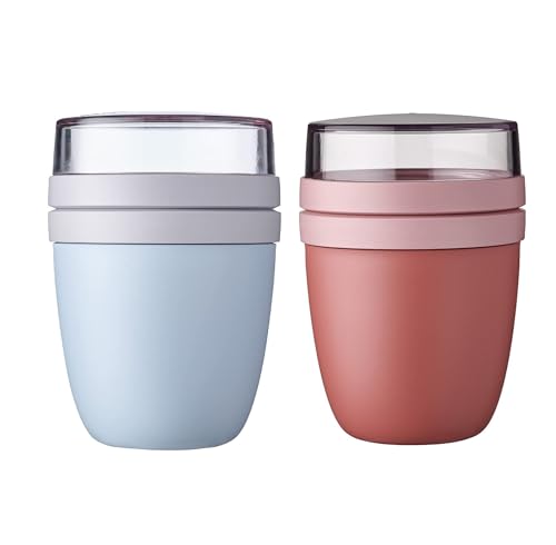 Mepal | Lunchpot Ellipse Mixed | Old Nordic Blue + Vivid Mauve | Müslibecher to go | Unterteilung für Joghurt & Müsli | 500 ml + 200 ml | Geeignet für Gefrierschrank, Mikrowelle & Spülmaschine von Mepal