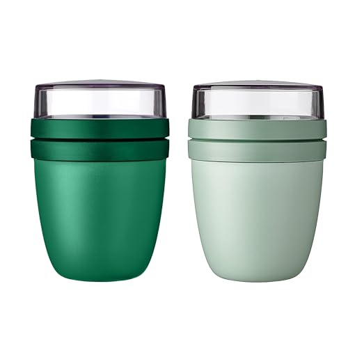 Mepal | Lunchpot Ellipse Mixed | Vivid Green + Nordic Sage | Müslibecher to go | Unterteilung für Joghurt & Müsli | 500 ml + 200 ml | Geeignet für Gefrierschrank, Mikrowelle & Spülmaschine von Mepal