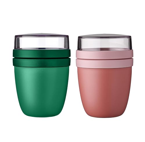 Mepal | Lunchpot Ellipse Mixed | Vivid Green + Vivid Mauve | Müslibecher to go | Unterteilung für Joghurt & Müsli | 500 ml + 200 ml | Geeignet für Gefrierschrank, Mikrowelle & Spülmaschine von Mepal
