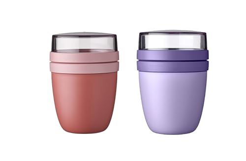 Mepal | Lunchpot Ellipse Mixed | Vivid Mauve + Vivid Lilac | Müslibecher to go | Unterteilung für Joghurt & Müsli | 500 ml + 200 ml | Geeignet für Gefrierschrank, Mikrowelle & Spülmaschine von Mepal