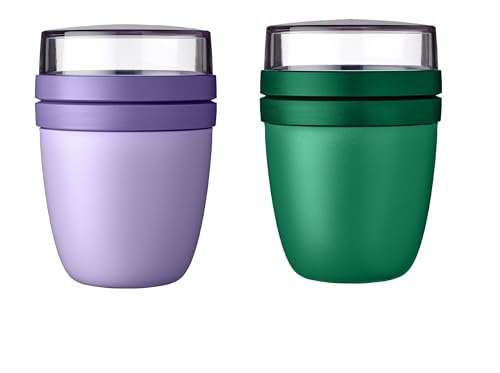 Mepal - Lunchpot Mini Ellipse Mixed - Vivid Lilac + Vivid Green – 300 ml praktischer Reisebecher, Joghurtbecher, To go Becher – Geeignet für Tiefkühler, Mikrowelle und Spülmaschine, 420 ml von Mepal