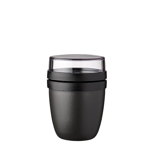 Mepal Müslibecher to go, Klein, praktischer Joghurtbecher to go - Unterteilung für Joghurt & Müsli - Geeignet für Gefrierschrank, Mikrowelle & Spülmaschine - 300 ml + 120 ml - Nordic black von Mepal