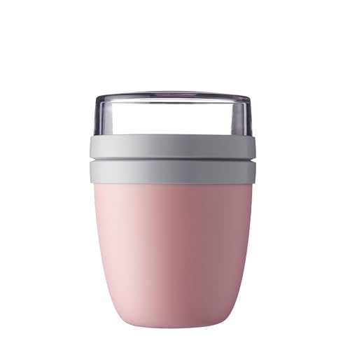 Mepal Müslibecher to go, praktischer Joghurtbecher to go - Unterteilung für Joghurt & Müsli - Geeignet für Gefrierschrank, Mikrowelle & Spülmaschine - 500 ml + 200 ml - Nordic Pink von Mepal