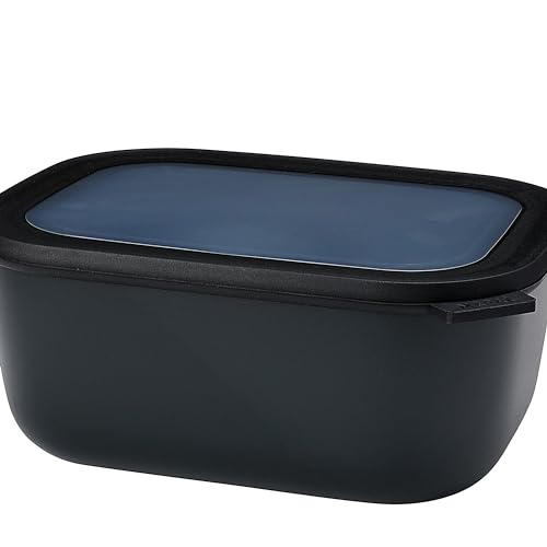 Mepal Multi Bowl Cirqula Rectangular - Mikrowellen Geschir - Geeignet als Luftdichte Aufbewahrungsbox für den Kühlschrank, Mikrowellengeschirr & als Frischhaltedosen - 3000 ml - Nordic black von Mepal