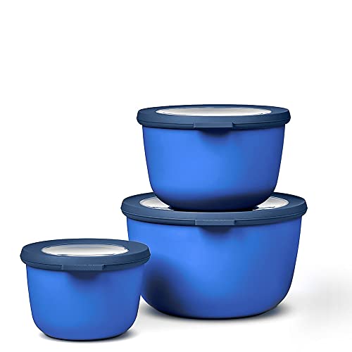 Mepal - Multischale Cirqula Round Set 3-teilig - Vorratsdosen mit Deckel - Geignet als Aufbewahrungsbox, Kuhlschrank, Gefrierschrank & Mikrowellengeschirr - 500 ml, 1000 ml & 2000 ml - Vivid Blue von Mepal