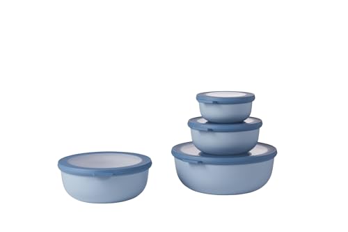 Mepal - Cirqula Multischüssel-Set 4–teilig rund Nordic Blue – 350, 750, 1250 und 2250 ml – Verwendbar als Vorratdose, Kühlschrankdose, Gefrierdose, Mikrowellegeschirr & Servierschale mit Deckel von Mepal