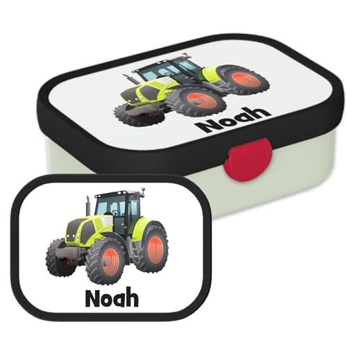 Mepal Personalisierte Brotdose mit Namen - Bento Lunchbox für Kinder - Traktor - Geeignet für bis zu 4 Butterbrote - BPA-frei & Spülmaschinenfest - 750 ml - Grün von Mepal