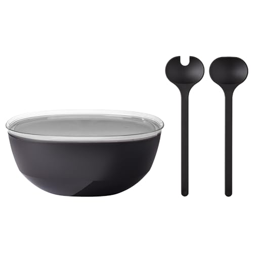 Mepal – Salat-Set Silueta – Servierschale mit Deckel (5000 ml) mit Salatbesteck (28,5 cm) – Outdoor-Serviergeschirr – Spülmaschinen- und mikrowellenfest – Kunststoff (PP, SAN, TPE) – Nordic Black von Mepal