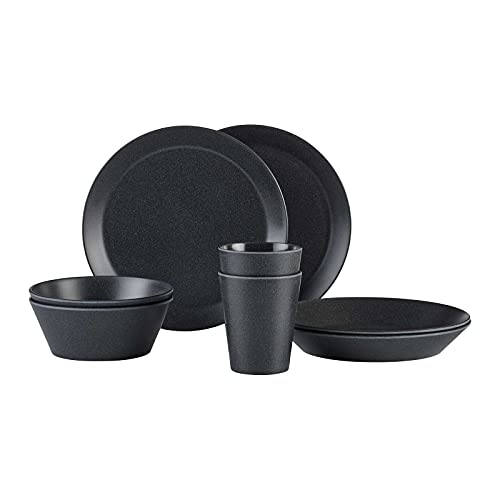 Mepal Bloom Outdoor Geschirr-Set 8-teilig - Perfekt für Camping & Picknick - Teller, Schalen und Becher für 2 Personen - Robustes Tafelgeschirr aus Melamin für den Garten & Unterwegs - Pebble Black von Mepal