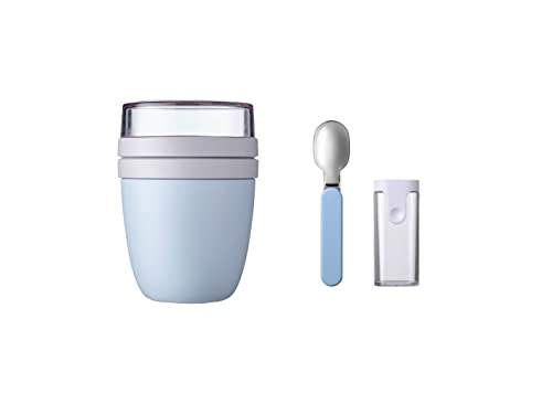 Mepal Set Lunchpot Faltbarer Löffel Ellipse – Nordic Blue/Hellblau – praktischer Müslibecher und Behälter für Transport von Lebensmitteln von Mepal