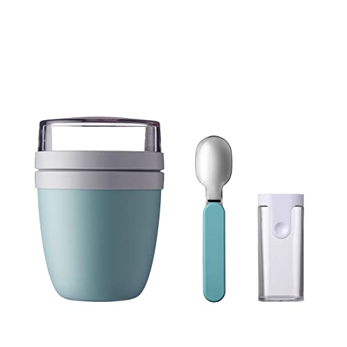 Mepal Set Lunchpot Faltbarer Löffel Ellipse – Nordic Green – praktischer Müslibecher und Behälter für Transport von Lebensmitteln-Geeignet für Tiefkühler, Mikrowelle und Spülmaschine, Promotion von Mepal