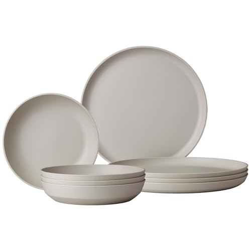 Mepal Tafel-Set 8-teilig Silueta Speiseteller (26 cm) und Suppenteller (21 cm) Outdoor-Geschirr für 4 Personen Spülmaschinen- und mikrowellenfest Kunststoffteller (PET) Nordic White von Mepal