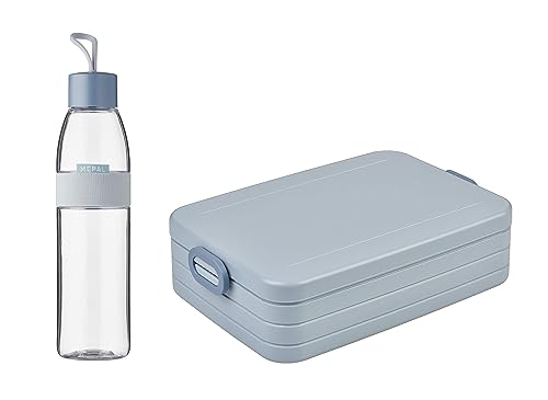 Mepal – Take a Break large + Trinkflasche Ellipse 700 ml – Nordic Blue – Lunchbox mit Trennwand – ideal für Mealprep-kohlensäuregeeignet –auslaufsicher – bruchfestes Material, Promotion-Set von Mepal