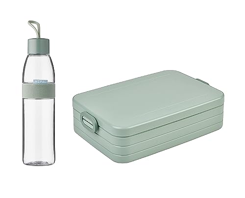 Mepal – Take a Break Large + Trinkflasche Ellipse 700 ml – Nordic Sage – Lunchbox mit Trennwand – ideal für Mealprep-kohlensäuregeeignet –auslaufsicher – bruchfestes Material, Promotion-Set von Mepal