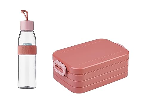 Mepal – Take a Break midi + Trinkflasche Ellipse 500 ml – Vivid Mauve – Lunchbox mit Trennwand – ideal für Mealprep-kohlensäuregeeignet –auslaufsicher – bruchfestes Material, Promotion-Set von Mepal