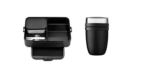 Mepal – Thermo-Set Hot and Cold – Black Edition – Thermo-Lunchpot mit Lunchbox 1500 ml – Hält Speisen Lange warm oder kühl – Brotdose mit Fächern, geeignet für bis zu 8 Butterbrote von Mepal