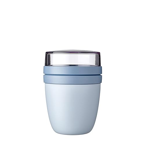Mepal Müslibecher to go, Klein, praktischer Joghurtbecher to go - Unterteilung für Joghurt & Müsli - Geeignet für Gefrierschrank, Mikrowelle & Spülmaschine - 300 ml + 120 ml - Nordic Blue von Mepal